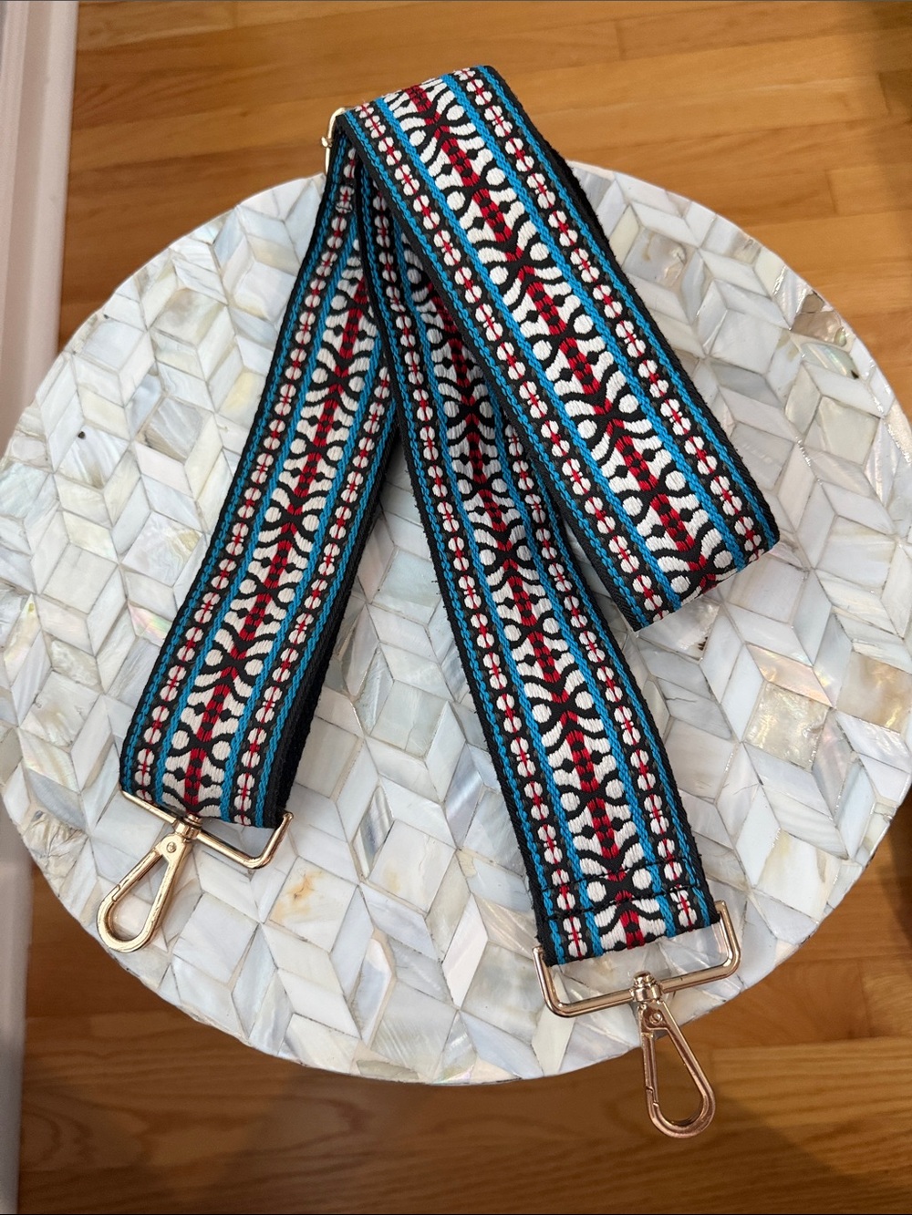 Embroidered Multicolor Adjustable Bag Strap - Teal, Red, Black, White